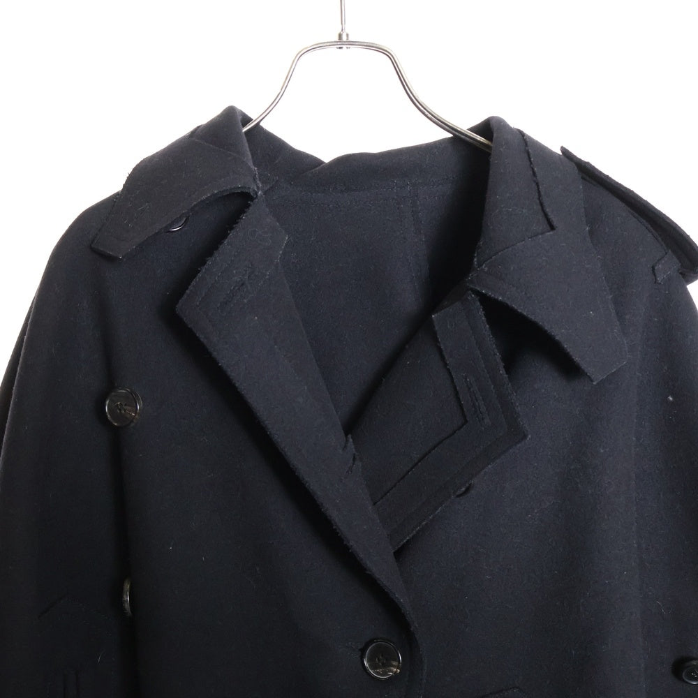 VALENTINO(ヴァレンティノ) メルトンウール ダブルブレスト カットオフ ポンチョ コート ブラック レディース LB0CG00C2P2