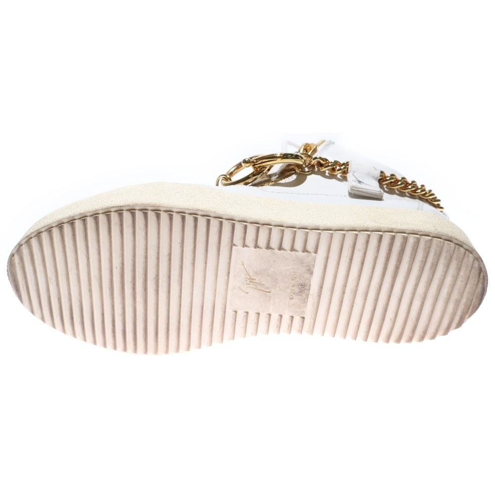 GIUSEPPE ZANOTTI(ジュゼッペ ザノッティ) チェーン装飾 ジップデザイン レザー レースアップ ミッドカットシューズ スニーカー ホワイト/ゴールド レディース