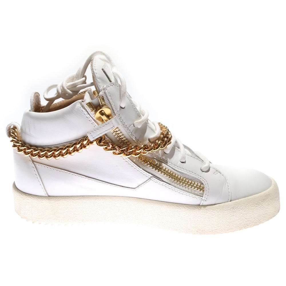 GIUSEPPE ZANOTTI(ジュゼッペ ザノッティ) チェーン装飾 ジップデザイン レザー レースアップ ミッドカットシューズ スニーカー ホワイト/ゴールド レディース