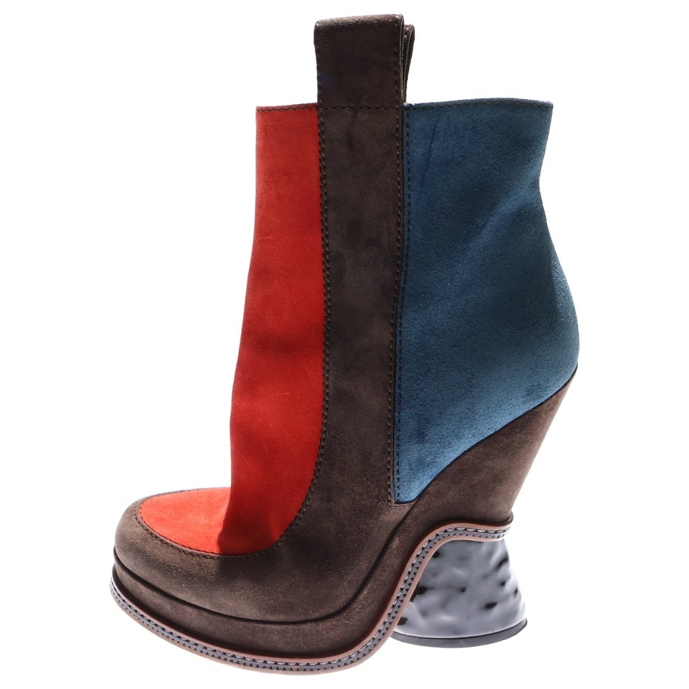 FENDI(フェンディ) スエードレザー サイドジップ ヒール ショートブーツ シューズ マルチカラー ブラウン/レッド レディース