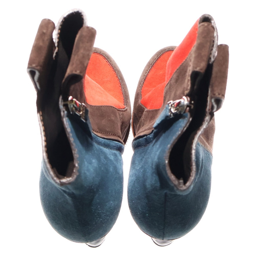 FENDI(フェンディ) スエードレザー サイドジップ ヒール ショートブーツ シューズ マルチカラー ブラウン/レッド レディース