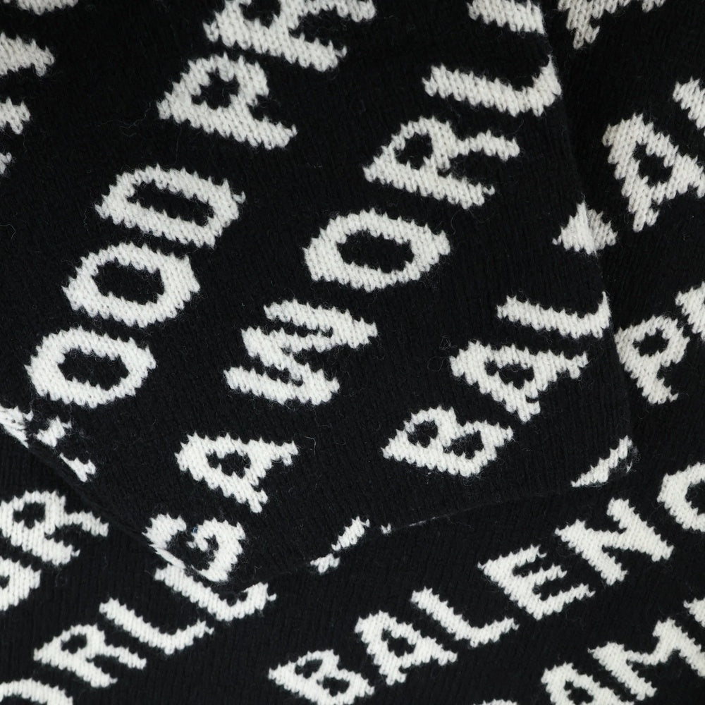 BALENCIAGA(バレンシアガ) 20AW World Food Programme オールオーバーロゴ ジャガード ウール クルーネック プルオーバー 長袖ニット セーター ブラック 612957