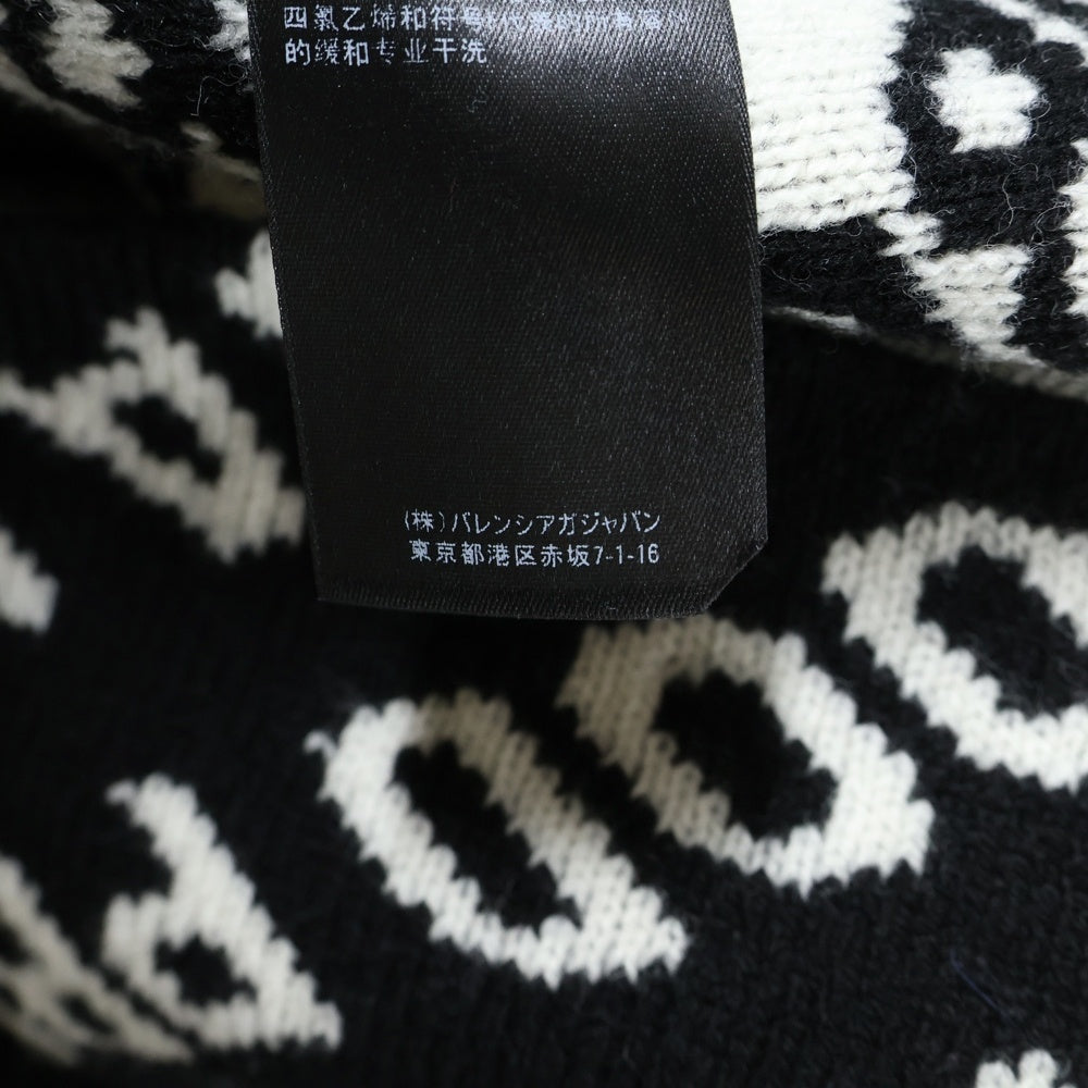 BALENCIAGA(バレンシアガ) 20AW World Food Programme オールオーバーロゴ ジャガード ウール クルーネック プルオーバー 長袖ニット セーター ブラック 612957