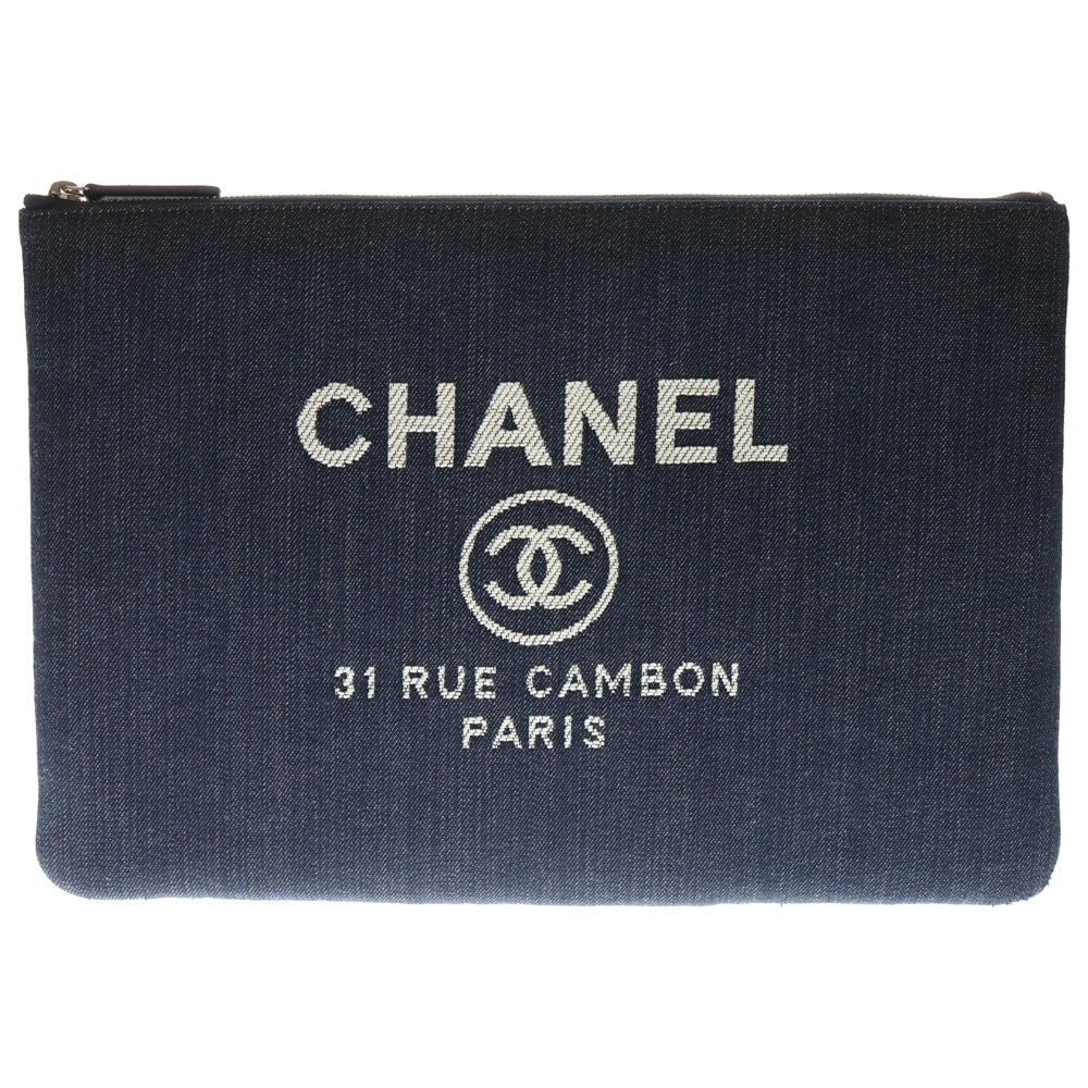 CHANEL(シャネル) ドーヴィル ココマーク ロゴジャガード デニム クラッチ セカンドバッグ インディゴ 21番台
