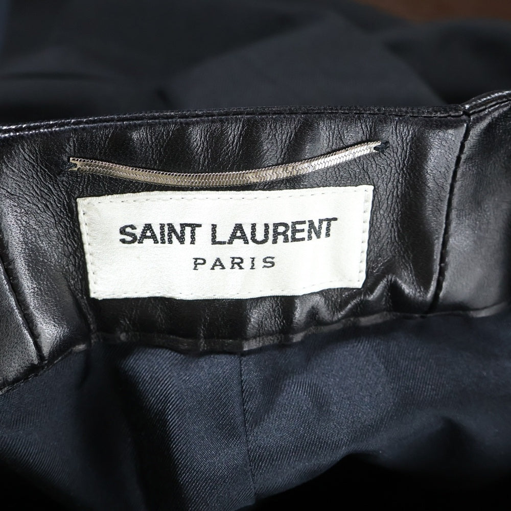 SAINT LAURENT PARIS(サンローランパリ) ラムレザー切り替え ウール タイト ミニスカート ブラック レディース 328835