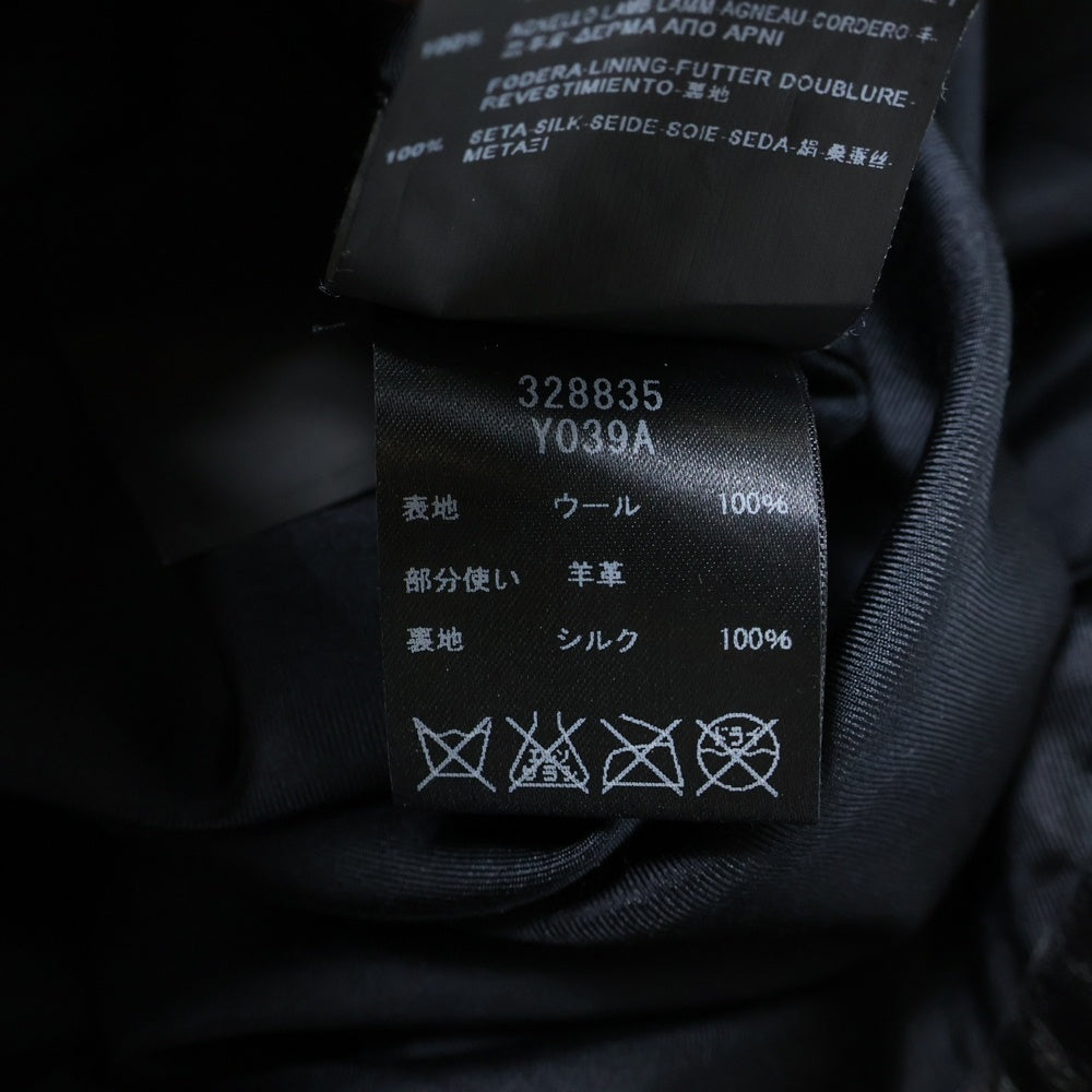 SAINT LAURENT PARIS(サンローランパリ) ラムレザー切り替え ウール タイト ミニスカート ブラック レディース 328835