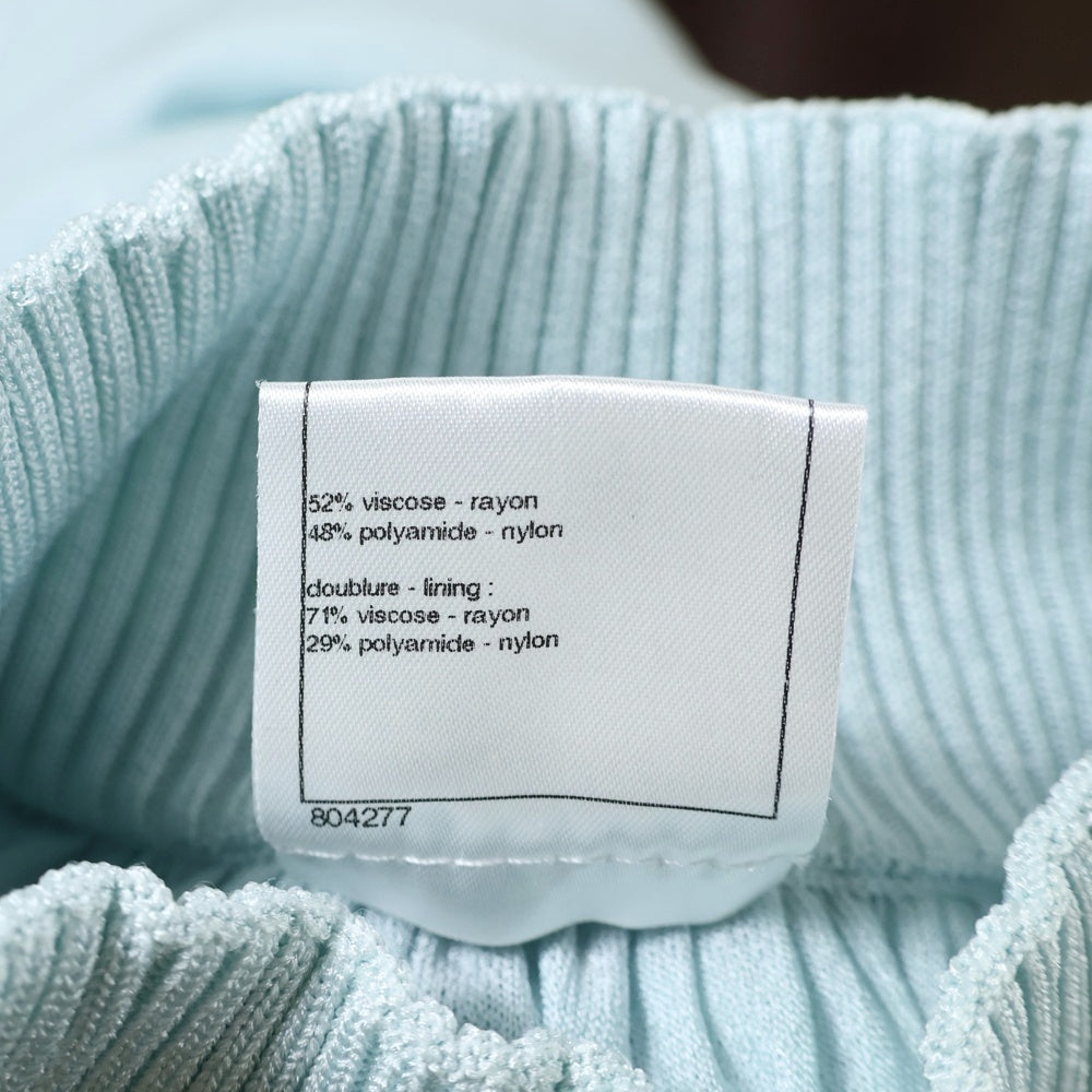 CHANEL(シャネル) ココマークロゴプレート レーヨン ナイロン ニット ミニ フレアスカート ライトブルー レディース P45384K04770