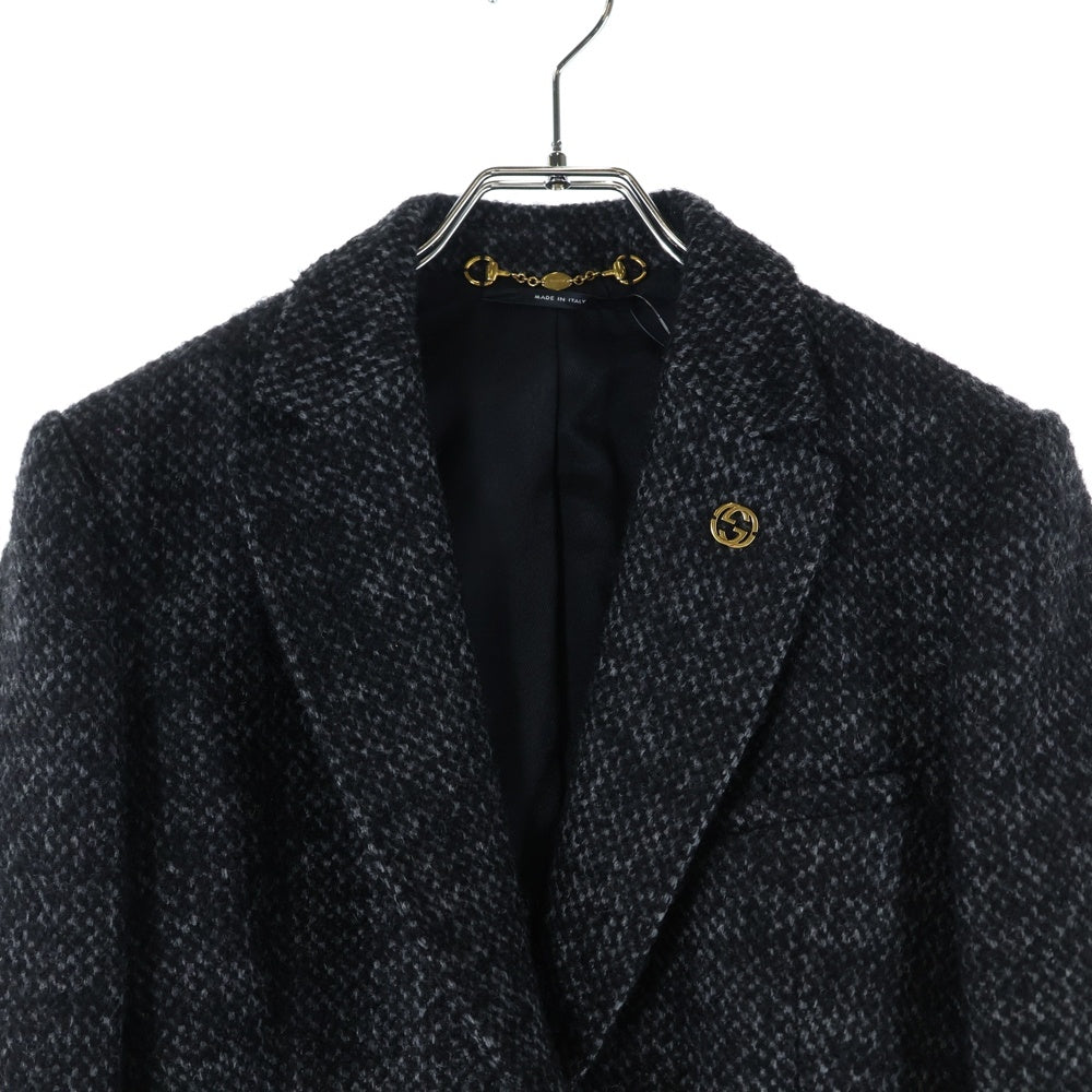 GUCCI(グッチ) インターロッキングG ロゴプレート ウールツイード 1B テーラードジャケット グレー レディース 262135
