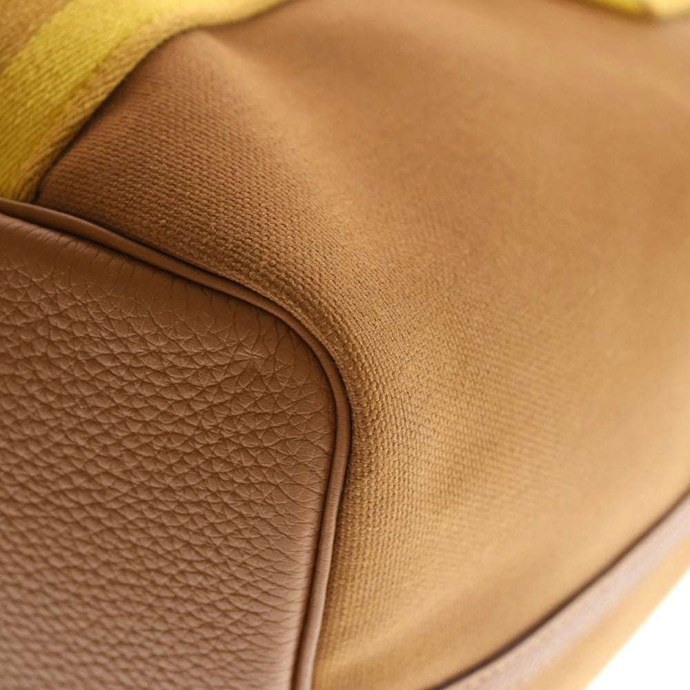 HERMES(エルメス) ピュールサングル トワル トリヨンクレマンス レザー キャンバス トートバッグ ブラウン/イエロー B刻印 レディース