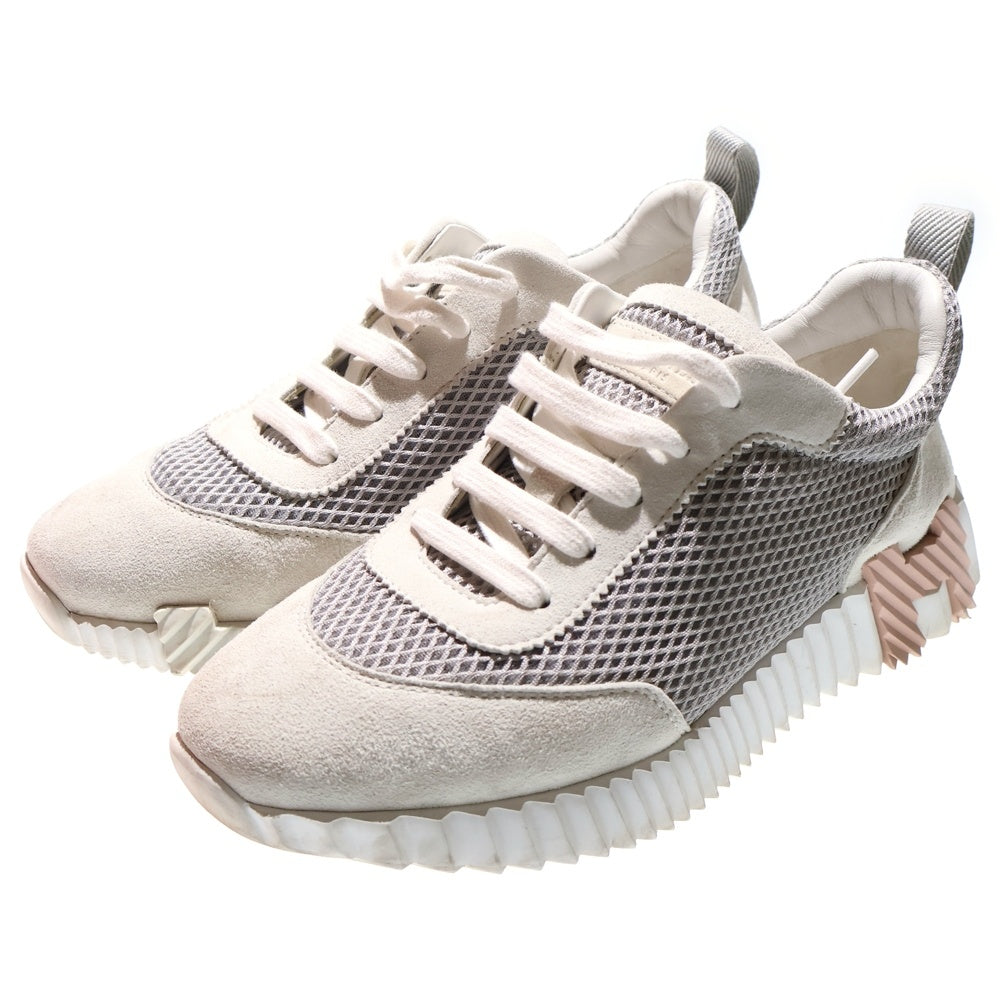 HERMES(エルメス) バウンシング Hロゴ スエードレザー メッシュ レースアップ ローカットシューズ スニーカー グレー レディース