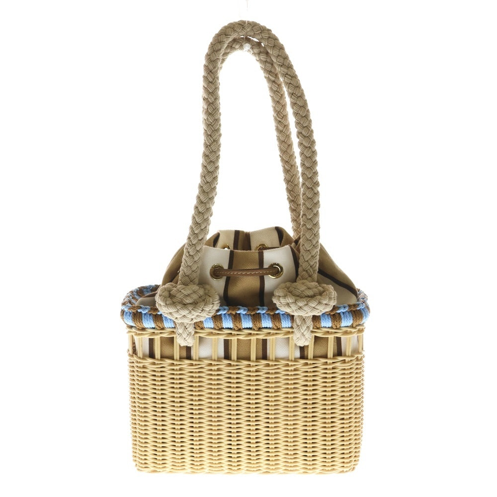 PRADA(プラダ) ウィッカー ミニハンドバッグ カゴバッグ べージュ×ブルー 1BG558 ゴールド金具 レディース
