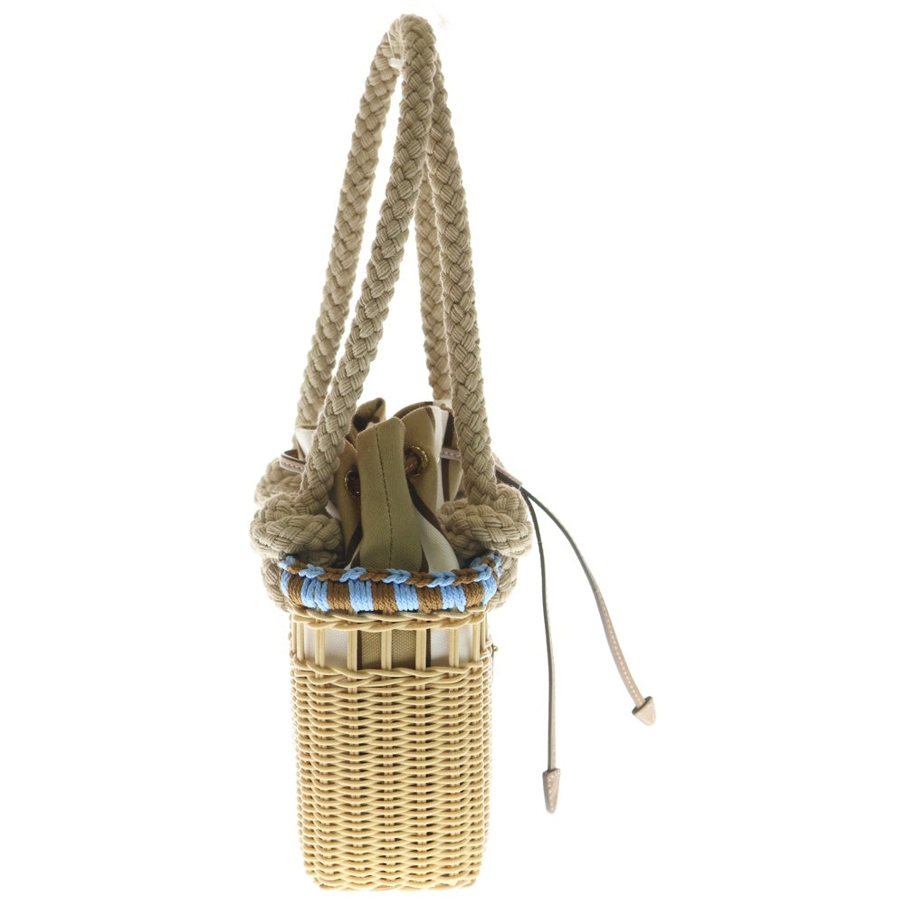 PRADA(プラダ) ウィッカー ミニハンドバッグ カゴバッグ べージュ×ブルー 1BG558 ゴールド金具 レディース