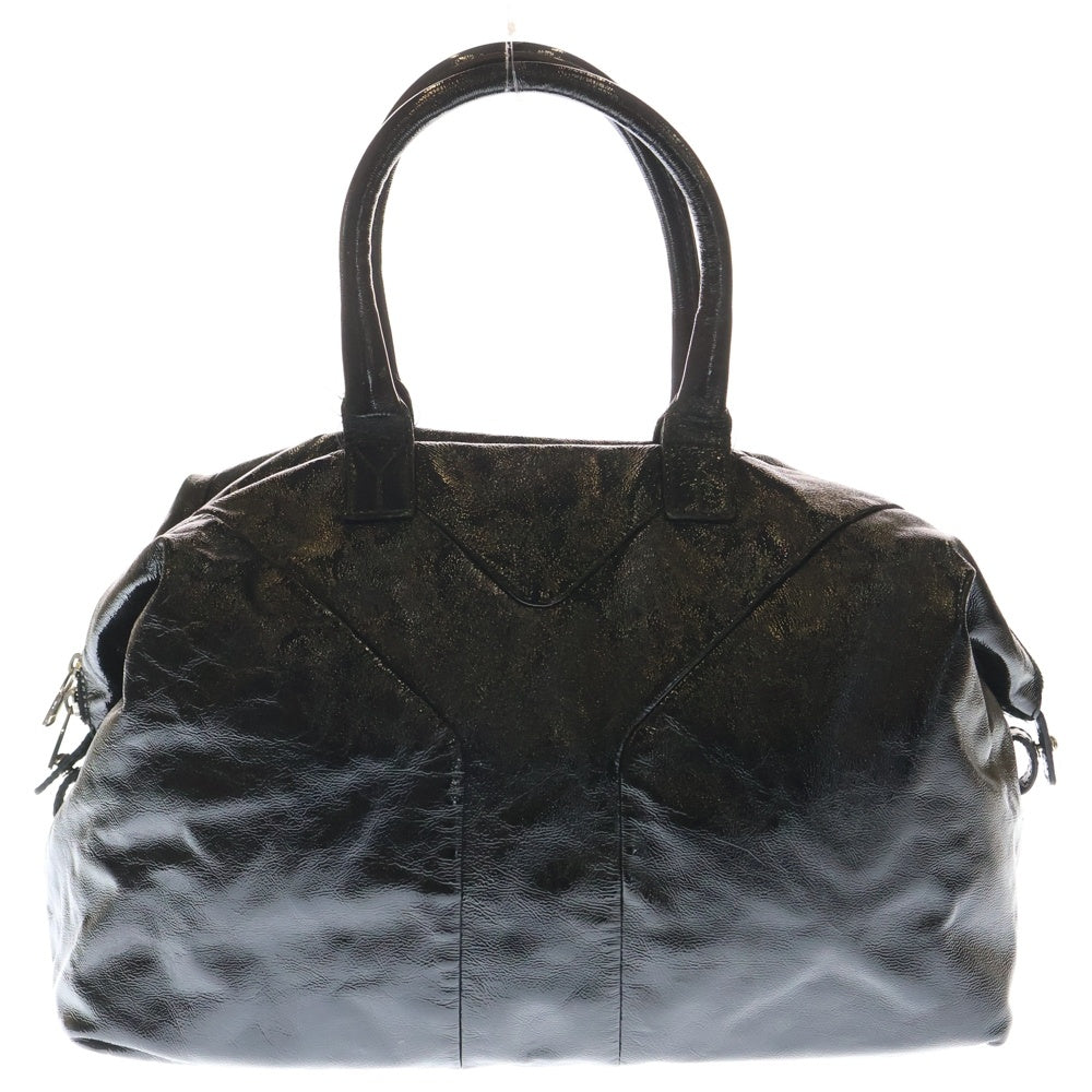 YVES SAINT LAURENT(イヴサンローラン) イージー ボストンバッグ ハンドバッグ ブラック パテントレザー シルバー金具 レディース