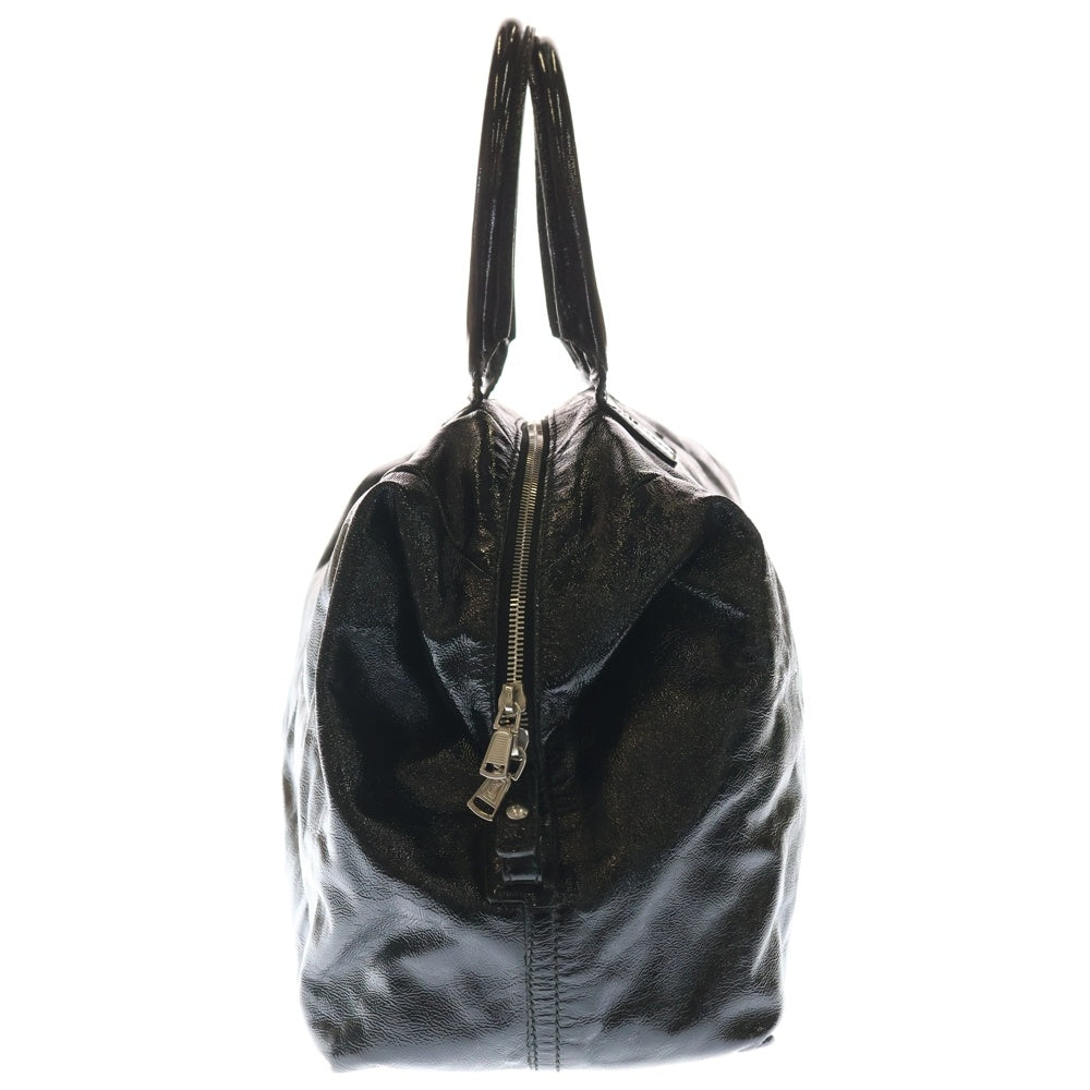 YVES SAINT LAURENT(イヴサンローラン) イージー ボストンバッグ ハンドバッグ ブラック パテントレザー シルバー金具 レディース