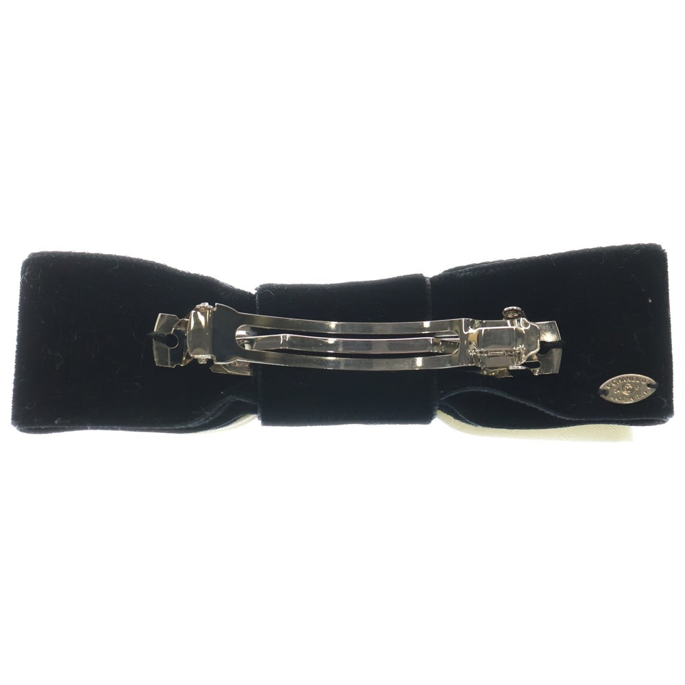 CHANEL(シャネル) ココマーク リボン バレッタ ヘアアクセ ホワイト×ブラック ベロア レディース