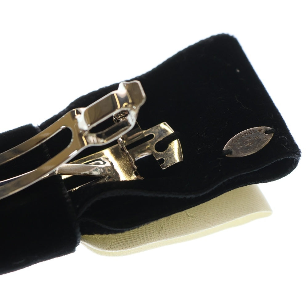 CHANEL(シャネル) ココマーク リボン バレッタ ヘアアクセ ホワイト×ブラック ベロア レディース