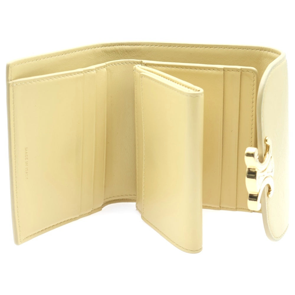 CELINE セリーヌ トリオンフ 三つ折り財布 ゴールド金具 ベージュ CELINE(セリーヌ) トリオンフ 三つ折り財布 コインケース イエロー