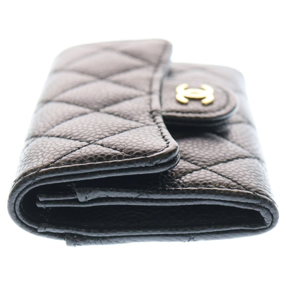 CHANEL(シャネル) マトラッセ クラシック スモール フラップ ココマーク キャビアスキン レザー カードケース ゴールド金具 ブラック レディース