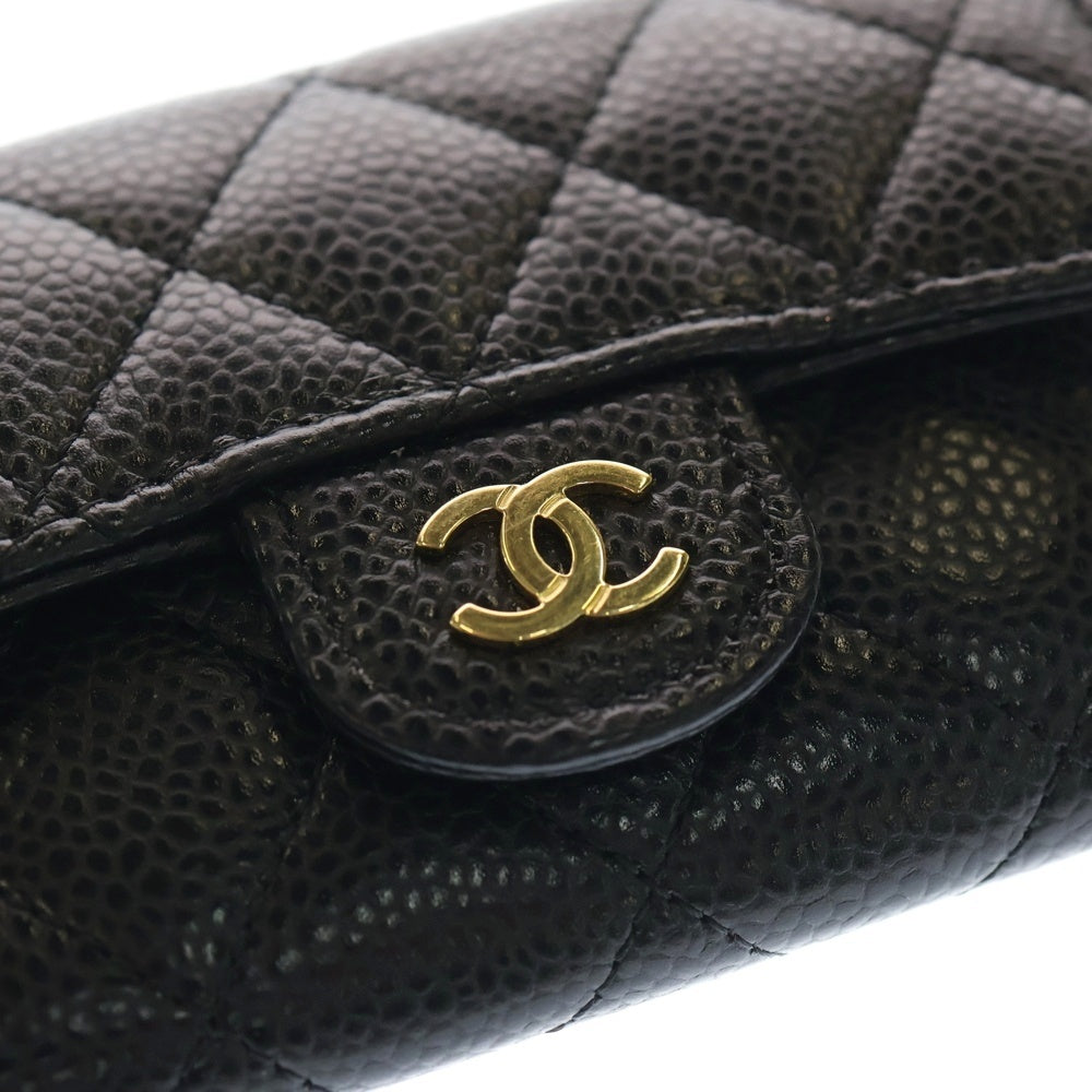 CHANEL(シャネル) マトラッセ クラシック スモール フラップ ココマーク キャビアスキン レザー カードケース ゴールド金具 ブラック レディース