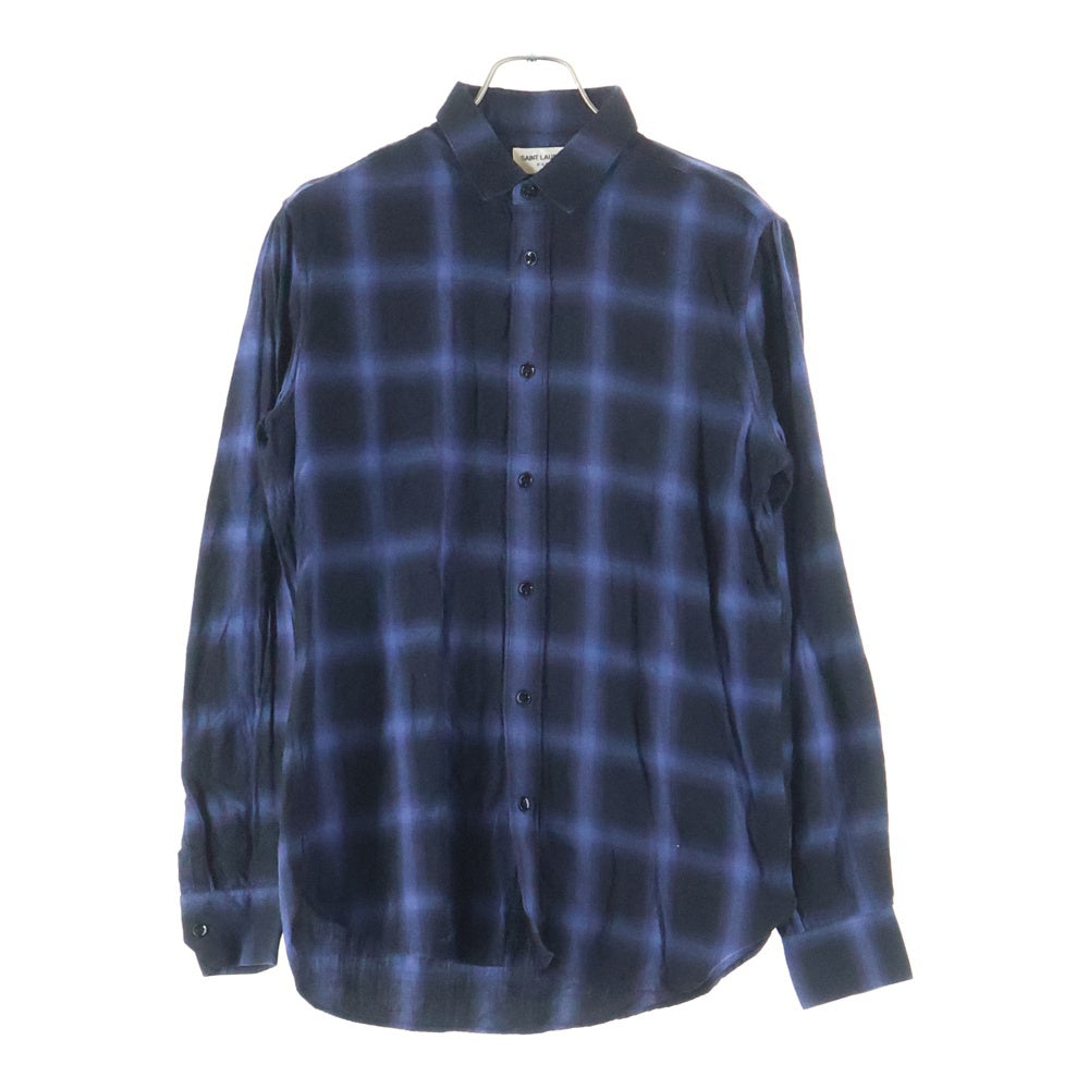 SAINT LAURENT PARIS(サンローランパリ) 17AW オンブレチェック総柄 長袖シャツ ブラック/ネイビー 376916
