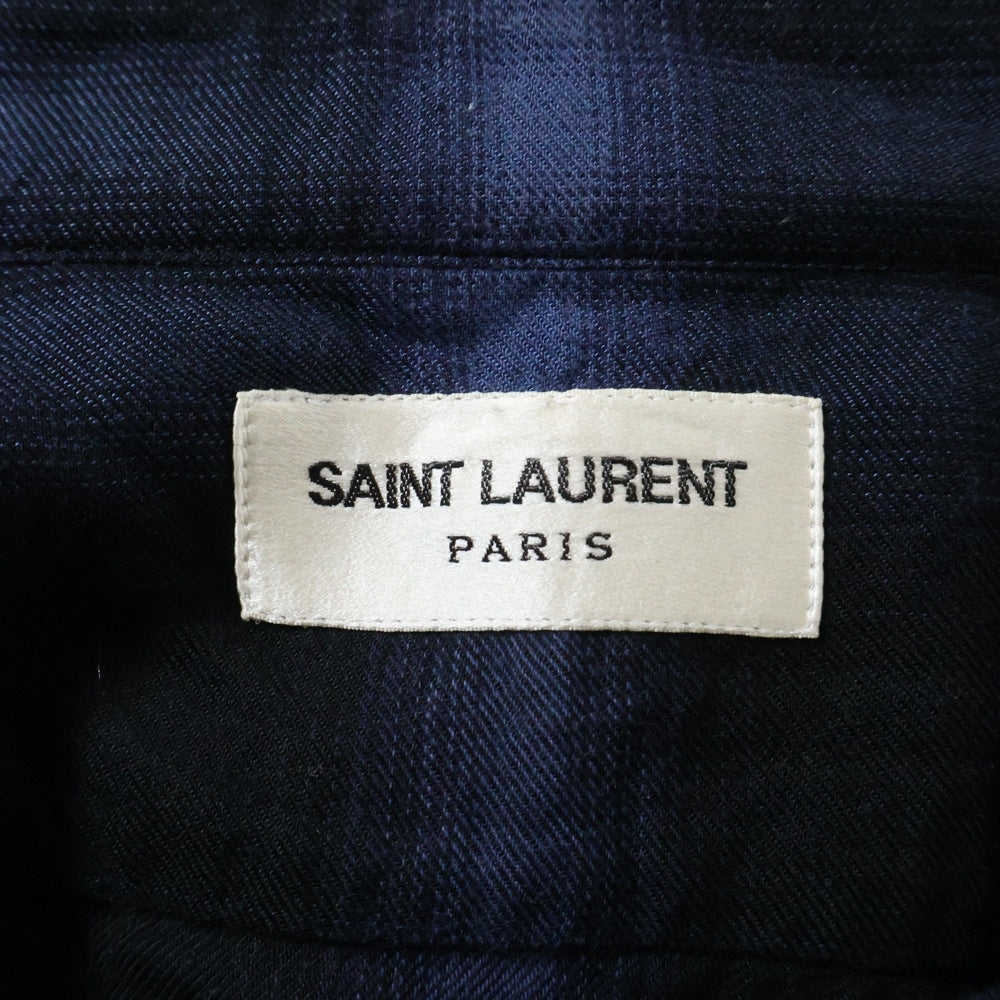 SAINT LAURENT PARIS(サンローランパリ) 17AW オンブレチェック総柄 長袖シャツ ブラック/ネイビー 376916