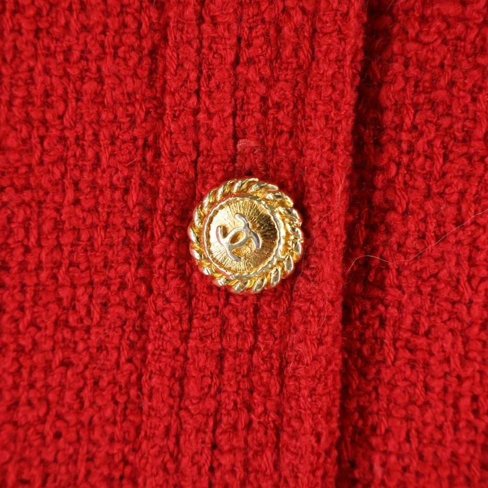 CHANEL(シャネル) セットアップ ココマークボタン ウールツイード ノーカラージャケット タイト ミディアムスカート レッド レディース