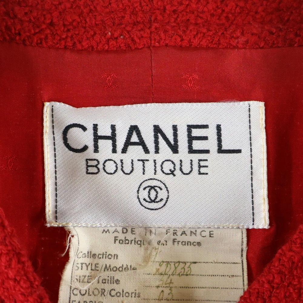 CHANEL(シャネル) セットアップ ココマークボタン ウールツイード ノーカラージャケット タイト ミディアムスカート レッド レディース