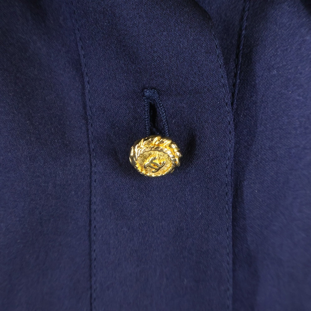 CHANEL(シャネル) ココマークボタンシルク プルオーバー 長袖シャツ ブラウス ネイビー レディース 26009