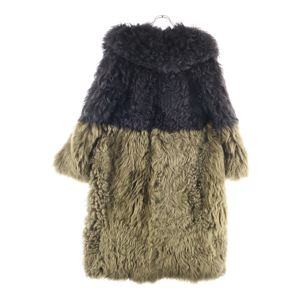 LOEWE(ロエベ) ラムレザー シアリング ボア ムートン ファー ロング コート ブラウン/オリーブ S359Y18L72 レディース