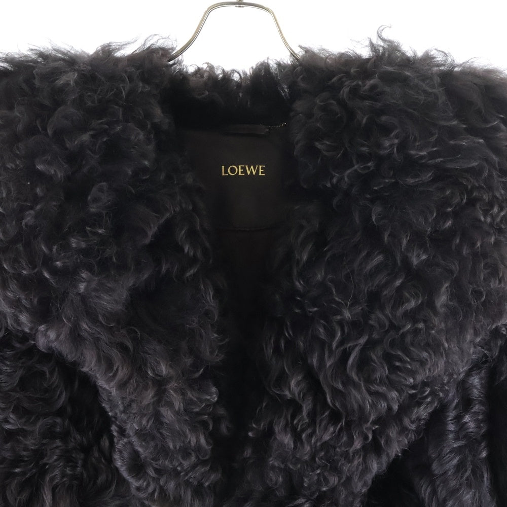 LOEWE(ロエベ) ラムレザー シアリング ボア ムートン ファー ロング コート ブラウン/オリーブ S359Y18L72 レディース