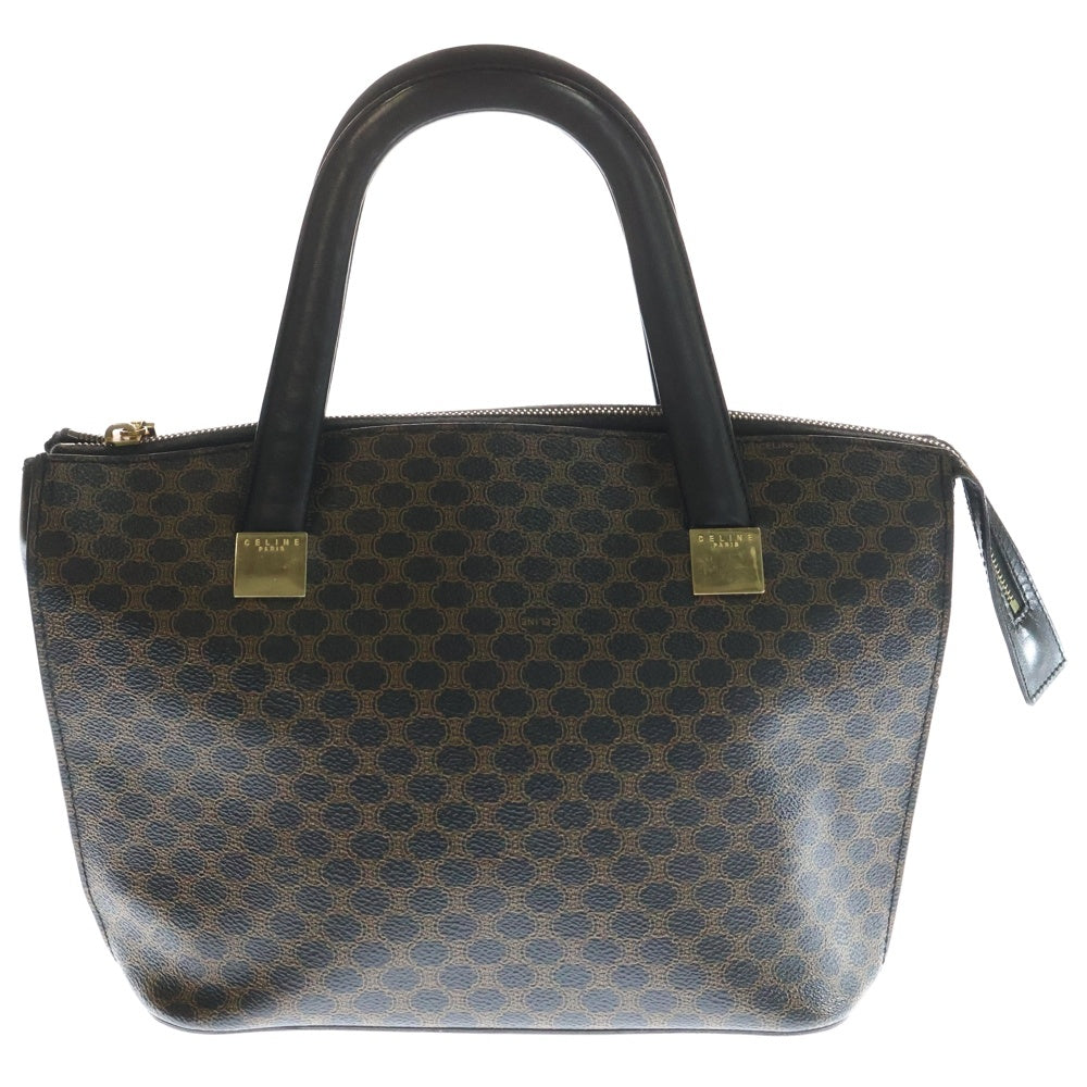 CELINE(セリーヌ) マカダム ハンドバッグ トートバッグ ブラック×ブラウン レザー×PVC ゴールド金具 レディース