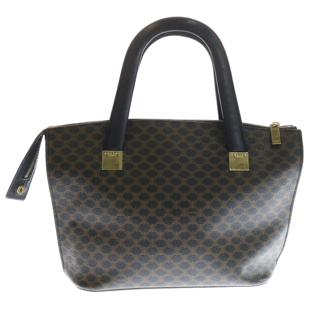 CELINE(セリーヌ) マカダム ハンドバッグ トートバッグ ブラック×ブラウン レザー×PVC ゴールド金具 レディース