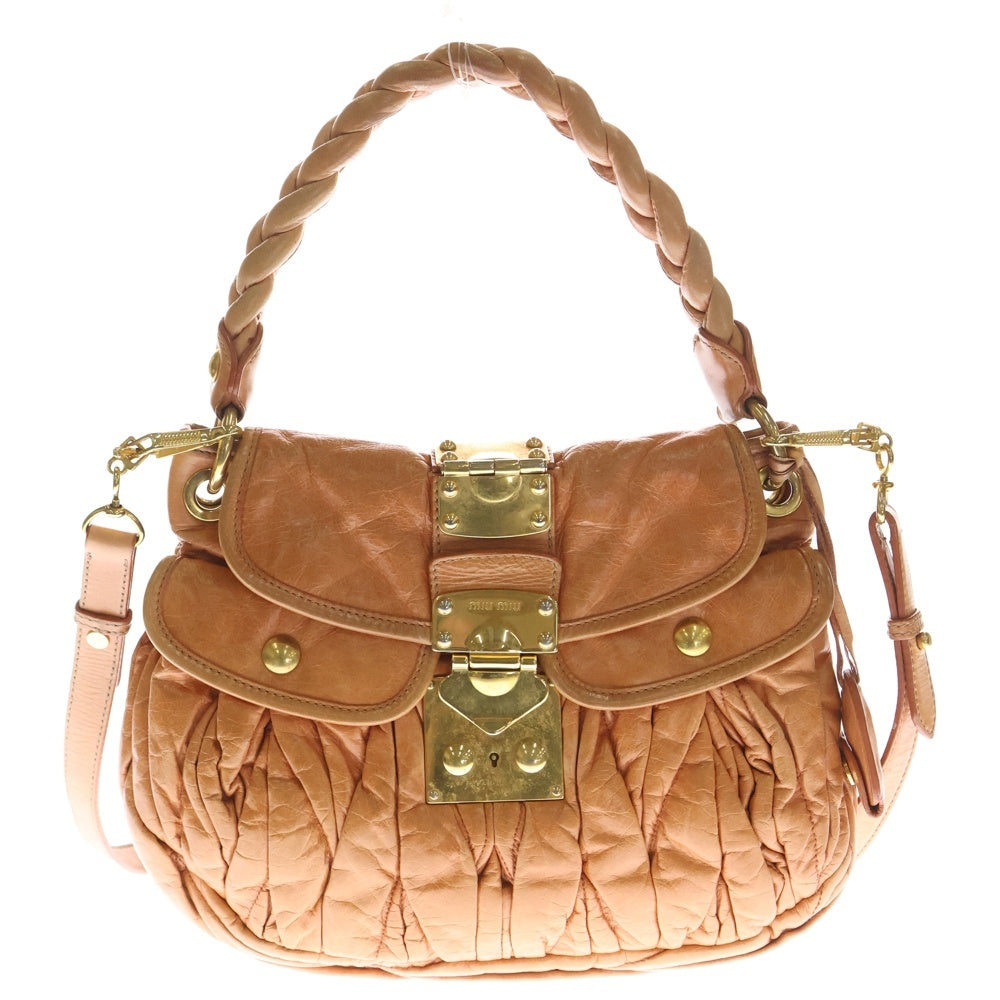 miumiu(ミュウミュウ) マテラッセ 2WAYハンドバッグ ショルダーバッグ オレンジ レザー ゴールド金具