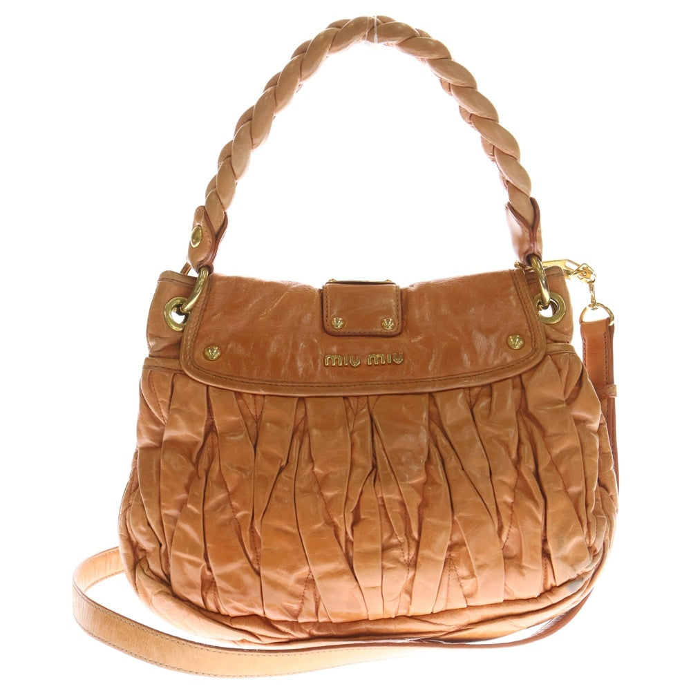 miumiu(ミュウミュウ) マテラッセ 2WAYハンドバッグ ショルダーバッグ オレンジ レザー ゴールド金具