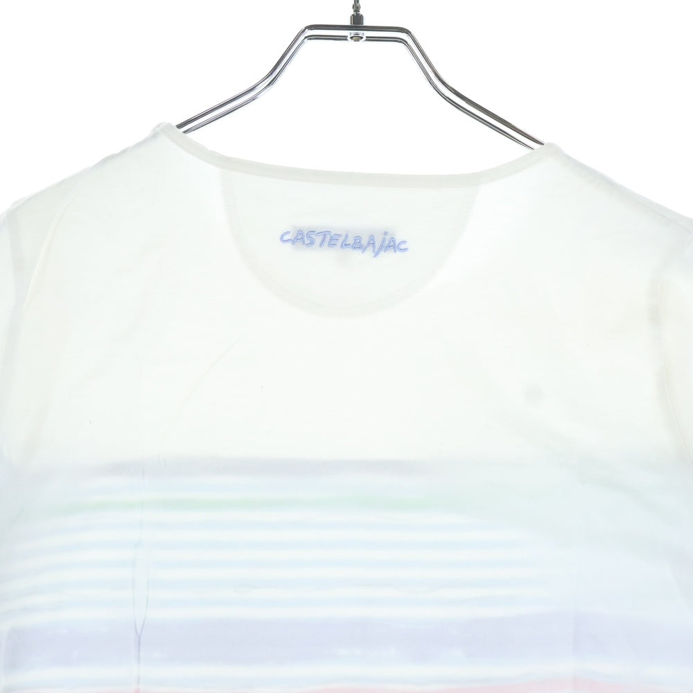 CASTELBAJAC(カステルバジャック) ボーダー柄プリント クルーネック 半袖Tシャツ カットソー ホワイト レディース