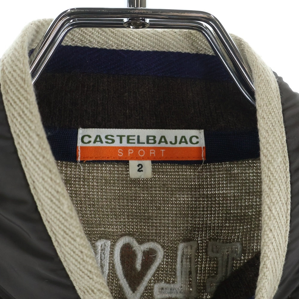 CASTELBAJAC(カステルバジャック) ナイロン切り替え ロゴ刺繍 スタンドカラー ジップアップ プルオーバーニット セーター ブラウン 7912-7309 レディース