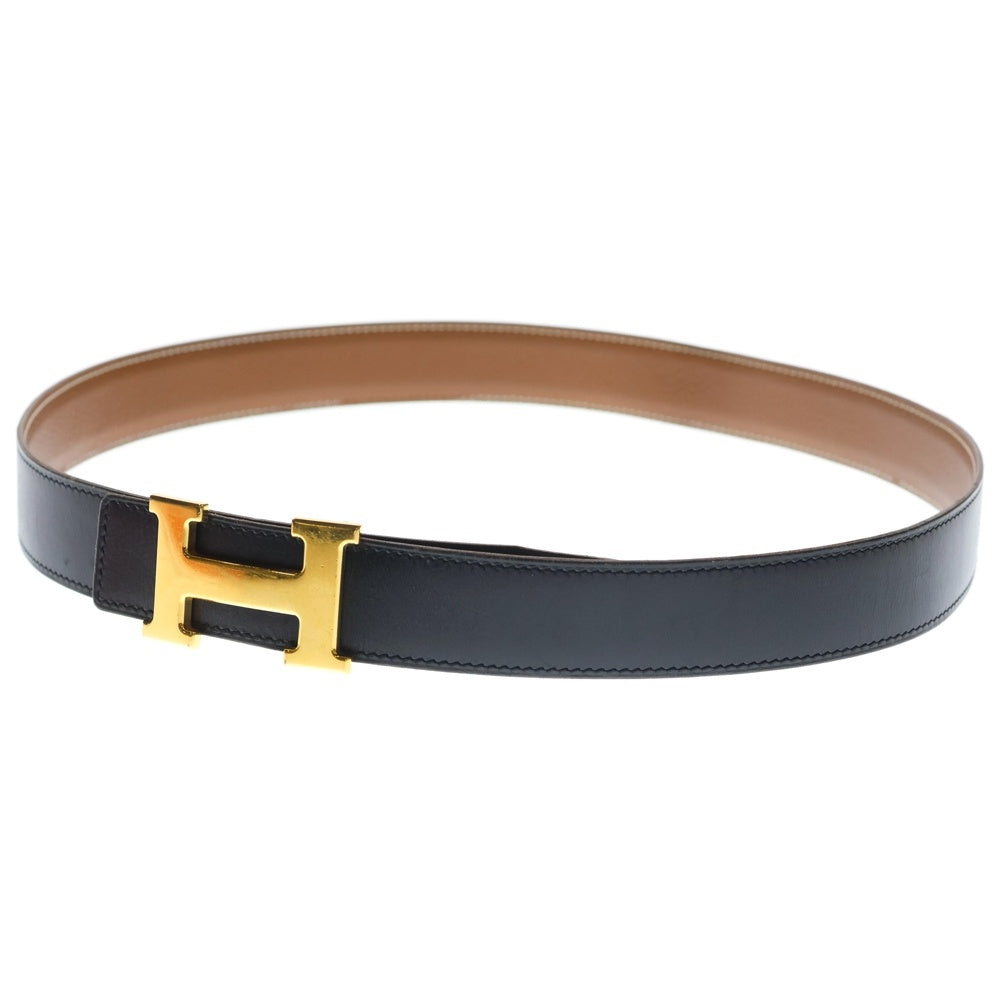 HERMES(エルメス) コンスタンス レザーベルト ブラック×ブラウン ゴールド金具 □F レディース