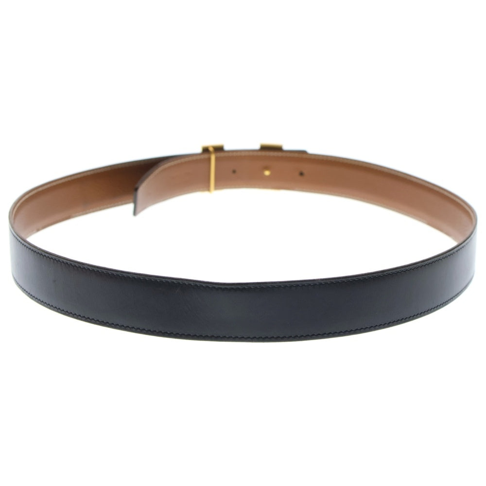 HERMES(エルメス) コンスタンス レザーベルト ブラック×ブラウン ゴールド金具 □F レディース