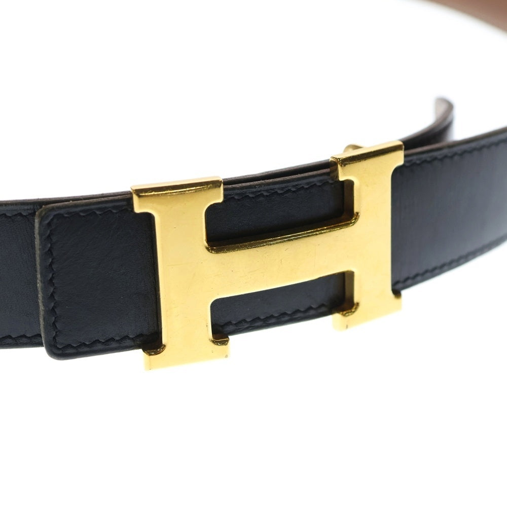 HERMES(エルメス) コンスタンス レザーベルト ブラック×ブラウン ゴールド金具 □F レディース