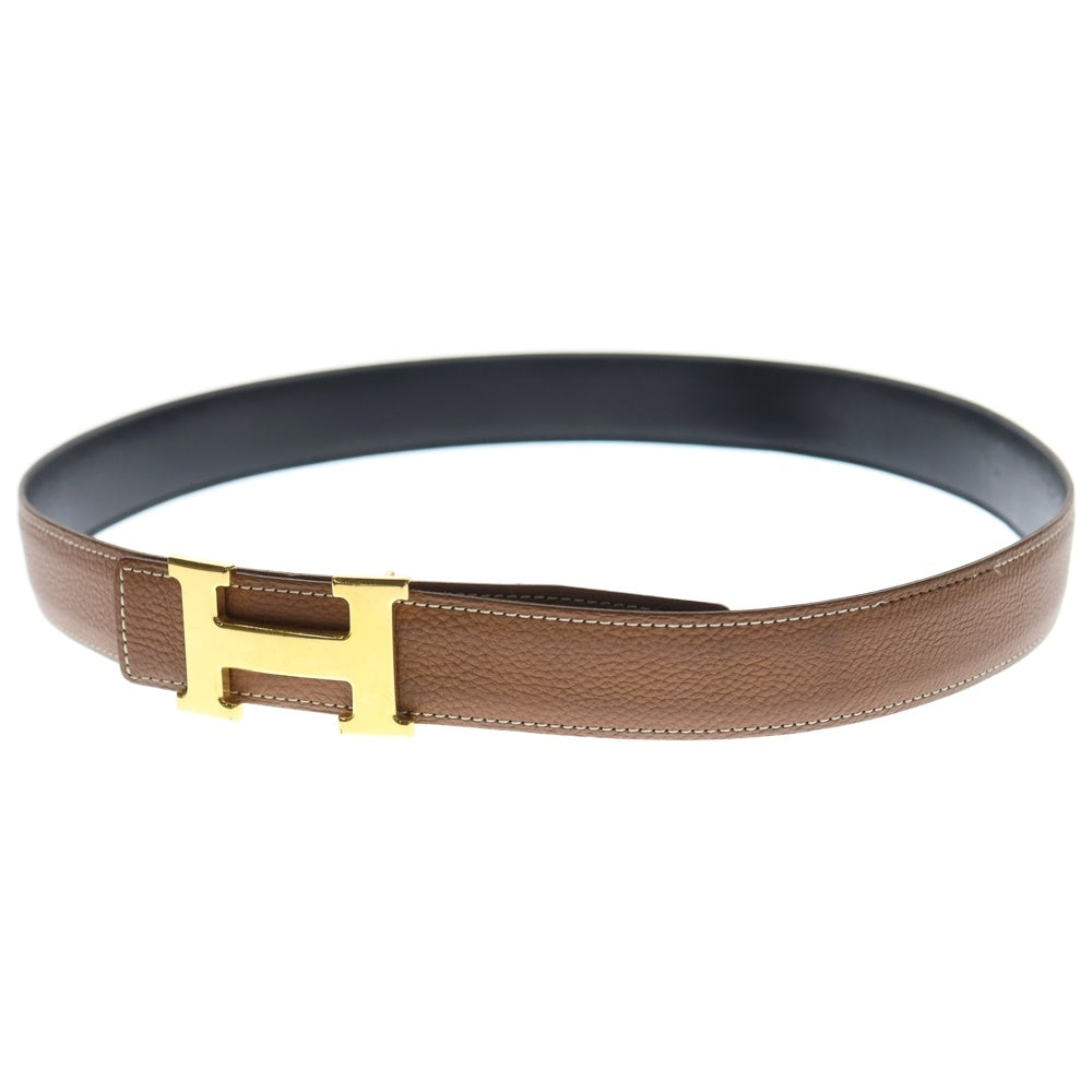 HERMES(エルメス) コンスタンス レザーベルト ブラック×ブラウン ゴールド金具 □F レディース