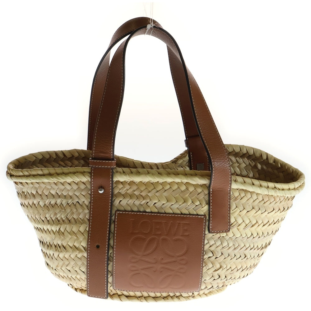 LOEWE(ロエベ) アナグラムパッチ カゴバッグ スモール ハンドバッグ トートバッグ ベージュ×ブラウン シルバー金具 レディース