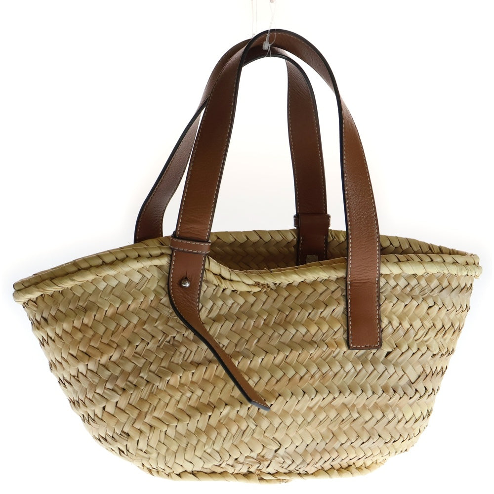 LOEWE(ロエベ) アナグラムパッチ カゴバッグ スモール ハンドバッグ トートバッグ ベージュ×ブラウン シルバー金具 レディース