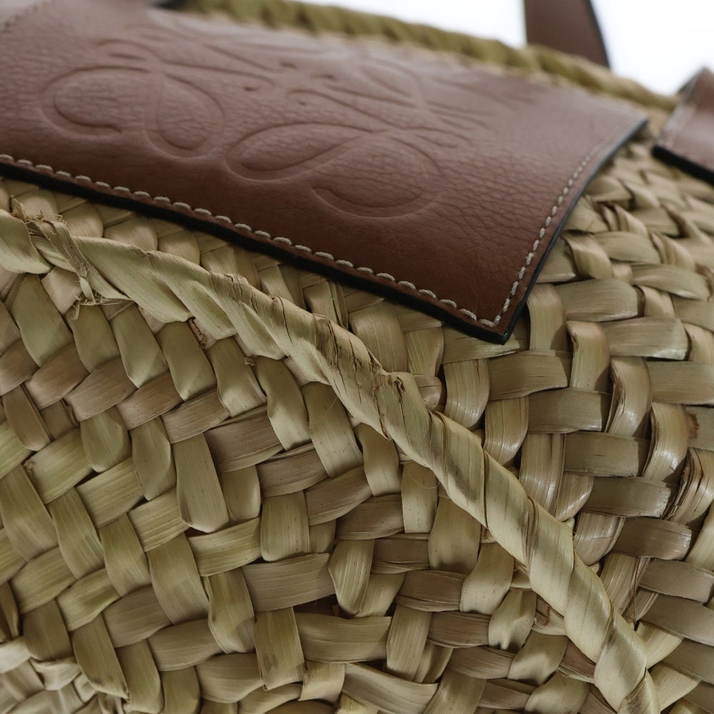 LOEWE(ロエベ) アナグラムパッチ カゴバッグ スモール ハンドバッグ トートバッグ ベージュ×ブラウン シルバー金具 レディース