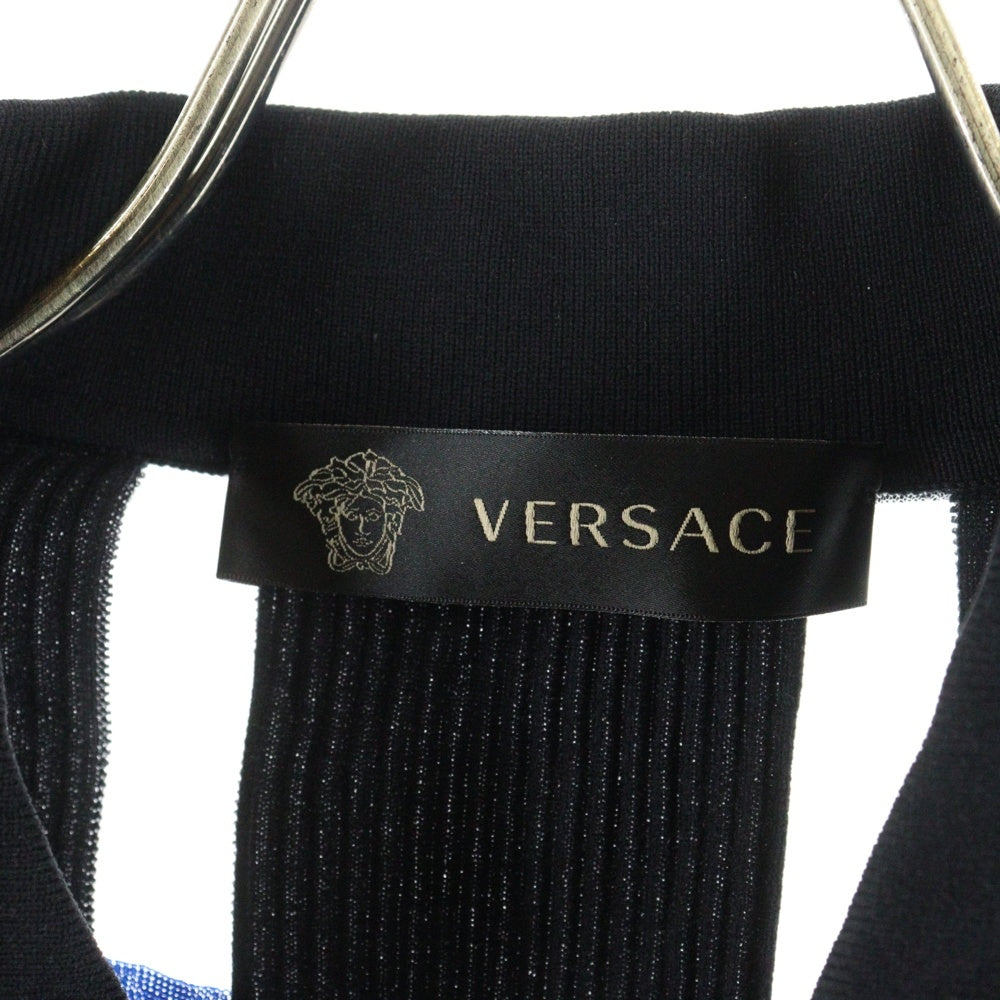 VERSACE(ヴェルサーチ) メデューサ シースルー切り替え ナイロンニット ジップアップ ジャケット ネイビー/ブルー A75714