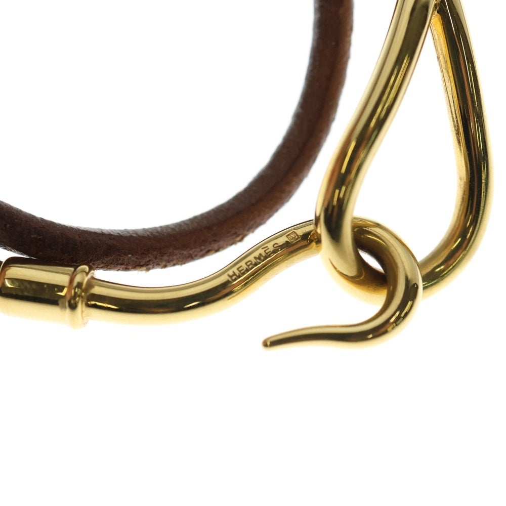 HERMES(エルメス) ジャンボ レザー チョーカー ネックレス 2連ブレスレット ゴールド/ブラウン