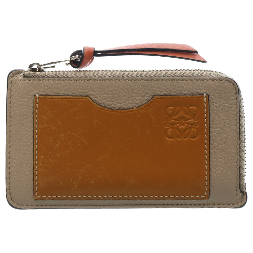LOEWE(ロエベ) アナグラム フラグメントケース カードケース 小物入れ ブラウン×ベージュ レザー シルバー金具