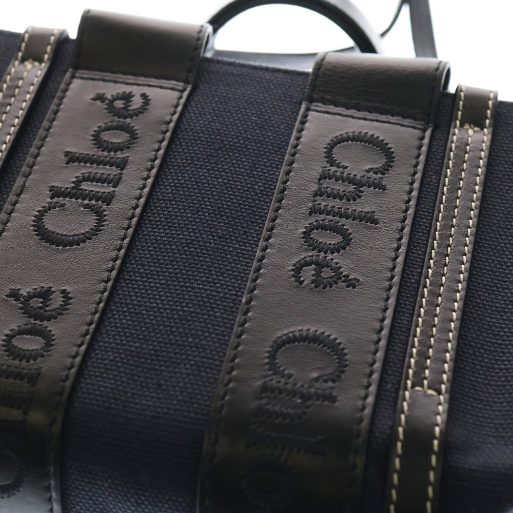 Chloe(クロエ) ウッディ ミニ 2WAYトートバッグ ハンドバッグ ブラック×ネイビー キャンバス×レザー