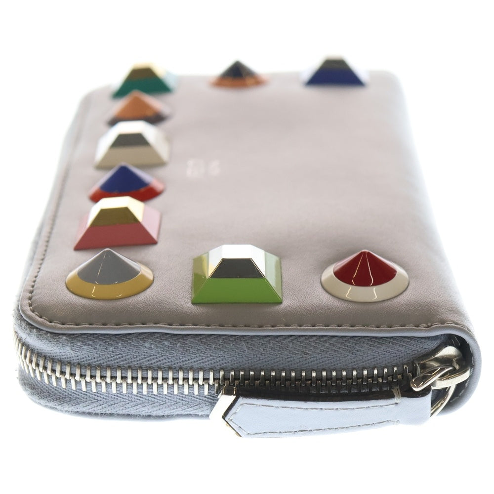 FENDI(フェンディ) プレキシガラススタッズ ラウンドファスナー長財布 グレー レザー 8M0299 レディース