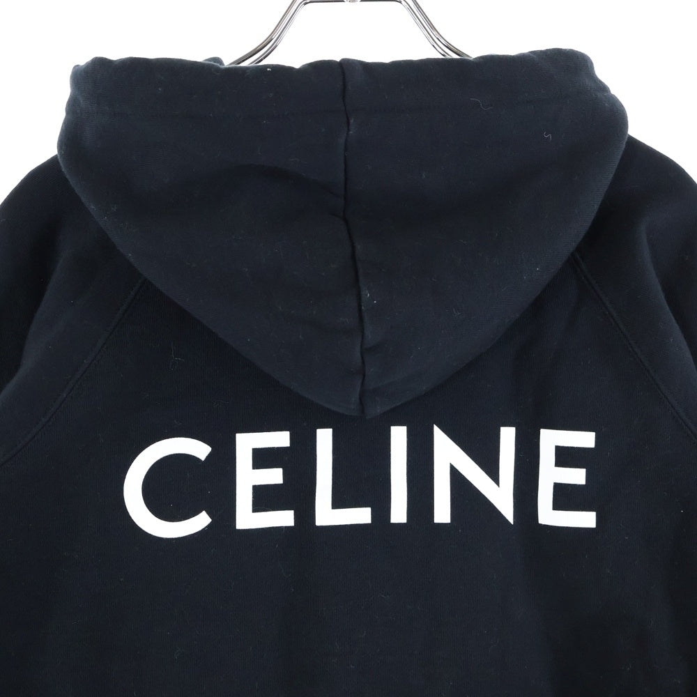 CELINE(セリーヌ) バックロゴプリント ラグランスリーブ プルオーバースウェットパーカー フーディー ブラック 2Y006917G レディース