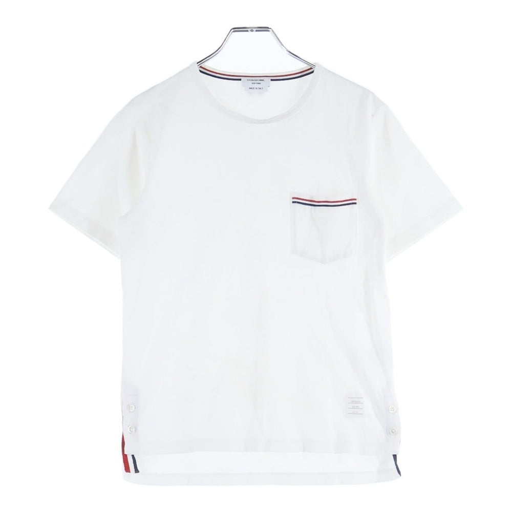 THOM BROWNE(トムブラウン) トリコロールライン クルーネック 半袖 ポケット Tシャツ カットソー ホワイト MJS010A-01454100 レディース
